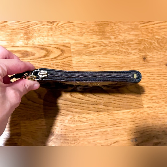 Coach Signature C Print Brown With Gold Colored Hardware and Logo Small Wristlet - Picture 6 of 8